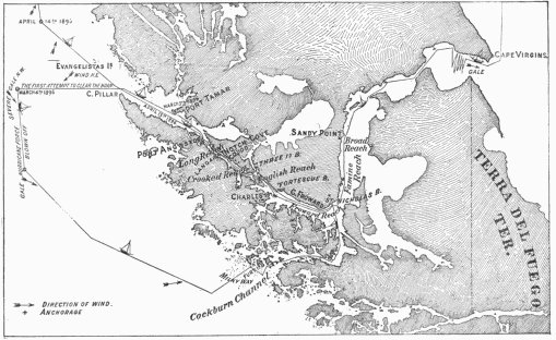 The course of the Spray through the Strait of
Magellan.