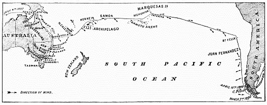 The Spray's course fromthe Strait of Magellan to Torres Strait.
